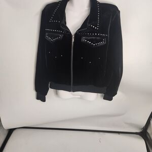 The Kooples Black Velvet Studded Bomber Jacket